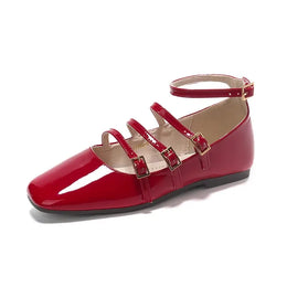 KissICON Red / 43 Flat Shoes for Women Retro French Black Mary
