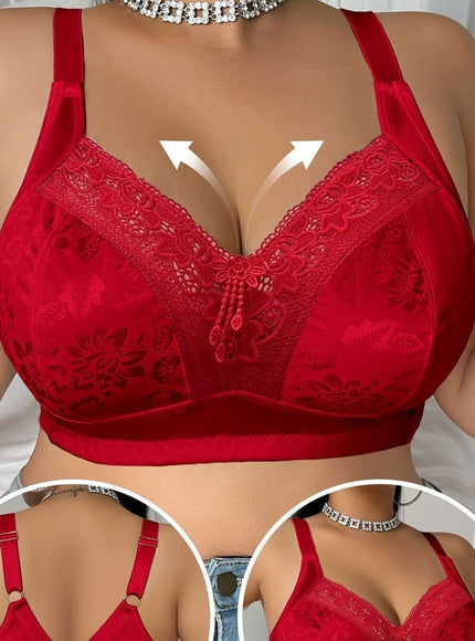 KissICON Red / 4XL Lace Patchwork Plus-size Women's Bra – Easy