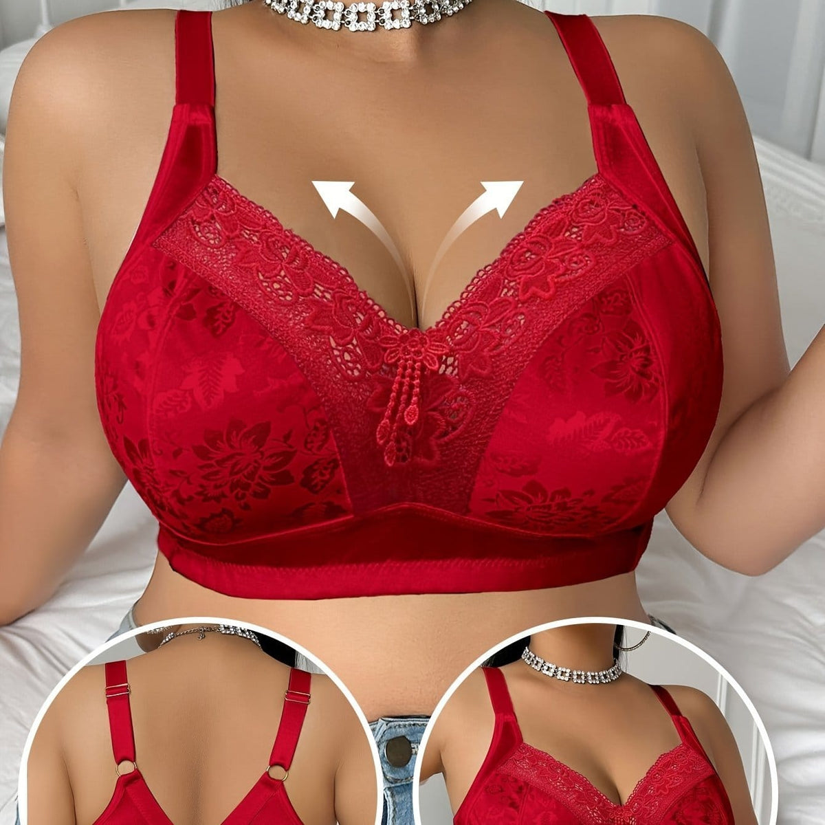 KissICON Red / 4XL Lace Patchwork Plus-size Women's Bra – Easy