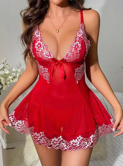 KissICON Red / 5XL XL 5XL Curve Lace Lingerie – Sheer Mesh Deep