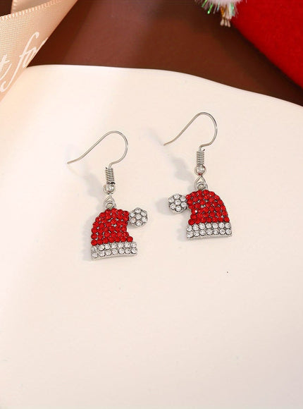 KissICON Red / 6-piece Set Elegant Christmas Hat Zirconia Dangle Earrings