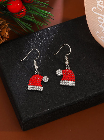 KissICON Red / 6-piece Set Elegant Christmas Hat Zirconia Dangle Earrings