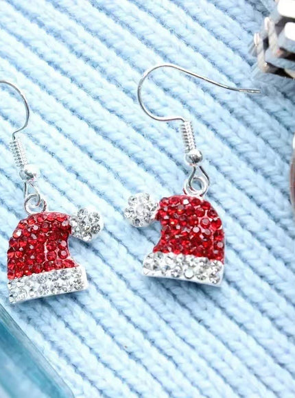 KissICON Red / 6-piece Set Elegant Christmas Hat Zirconia Dangle Earrings
