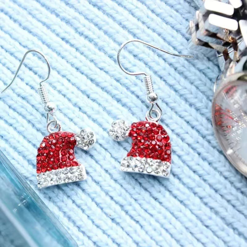 KissICON Red / 6-piece Set Elegant Christmas Hat Zirconia Dangle Earrings
