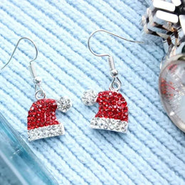 KissICON Red / 6-piece Set Elegant Christmas Hat Zirconia Dangle Earrings