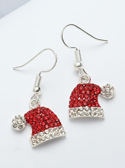 KissICON Red / 6-piece Set Elegant Christmas Hat Zirconia Dangle Earrings