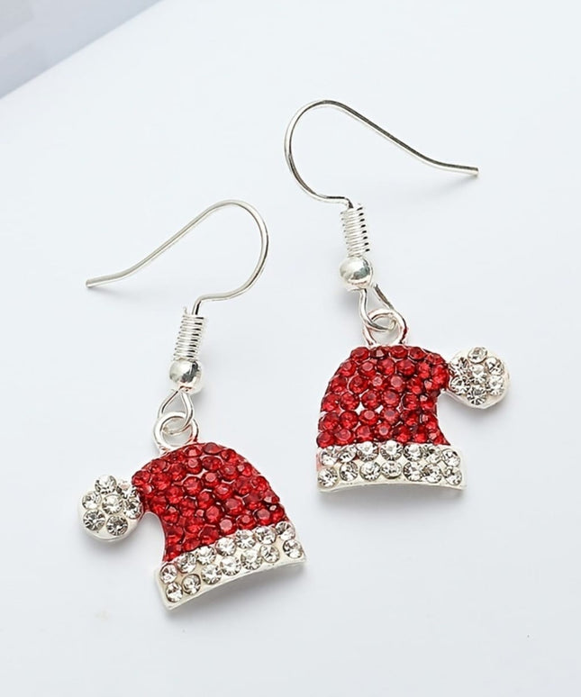 KissICON Red / 6-piece Set Elegant Christmas Hat Zirconia Dangle Earrings