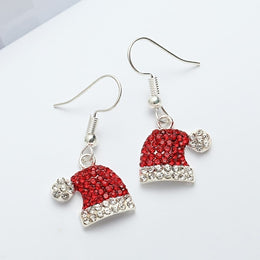 KissICON Red / 6-piece Set Elegant Christmas Hat Zirconia Dangle Earrings