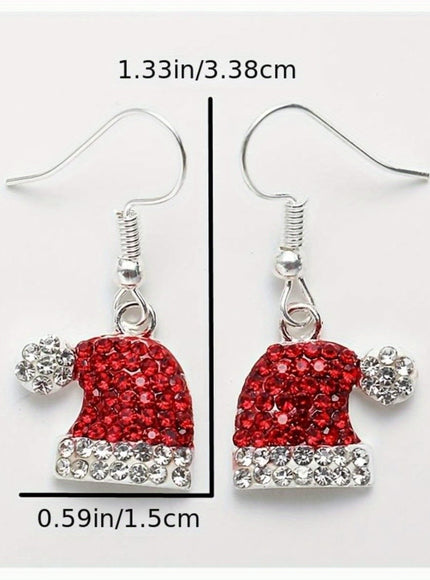 KissICON Red / 6-piece Set Elegant Christmas Hat Zirconia Dangle Earrings