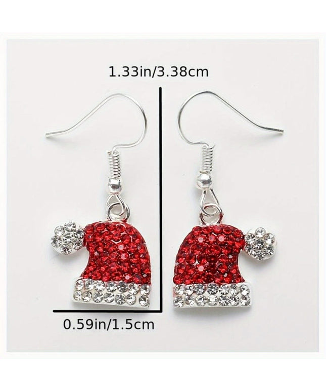 KissICON Red / 6-piece Set Elegant Christmas Hat Zirconia Dangle Earrings