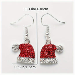 KissICON Red / 6-piece Set Elegant Christmas Hat Zirconia Dangle Earrings