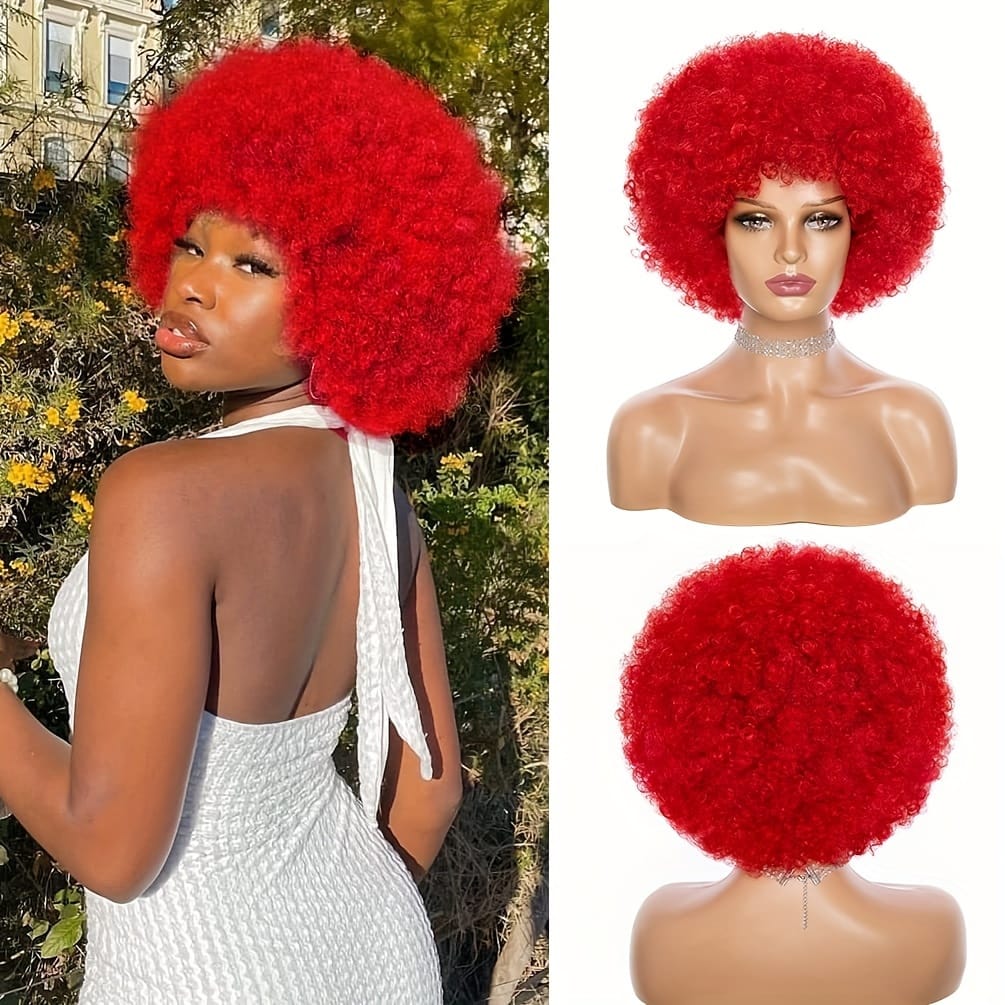 KissICON 【Red】 / 8inch Afro Kinky Curly Wig Elastic Cap