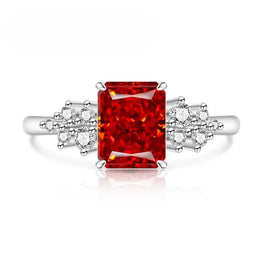 KissICON RED 925 Sterling Silver Gemstone Ring for Women - Ultra-Shiny High-Carat Diamond Finger Ring Jewelry Piece
