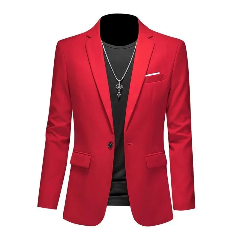 KissICON Red / Asian 6XL (US 3XL) Luxury Mens Blazer Solid Color Casual Business Wedding
