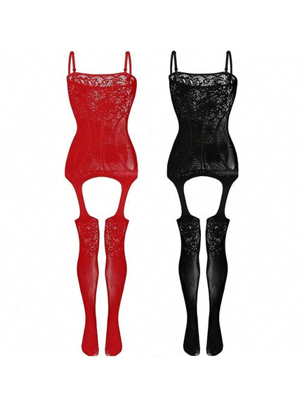 KissICON (Red+black) 2 Pack One Fishnet Bodystockings Striped Lingerie