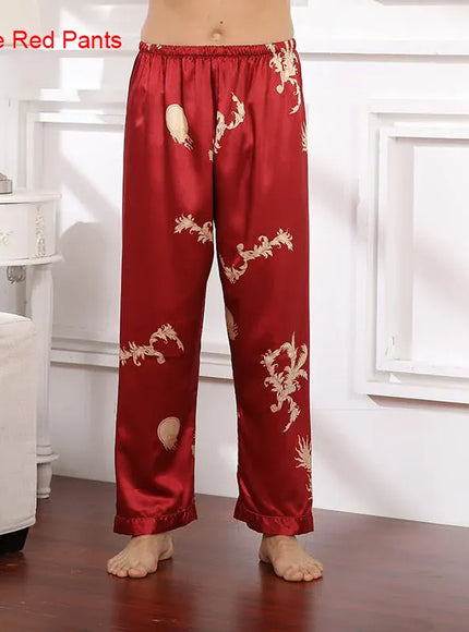 KissICON Red C / L Mens Dragon Print Satin Kimono Robe  Pants Pajama Set