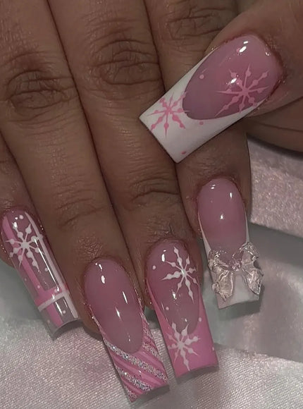 KissICON Red 💋 Christmas Pink Press On Nails 24Pc Medium