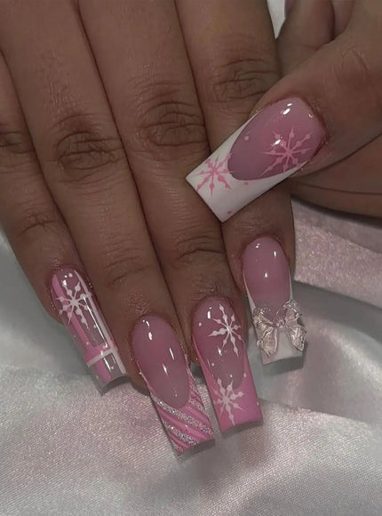 KissICON Red 💋 Christmas Pink Press On Nails 24Pc Medium