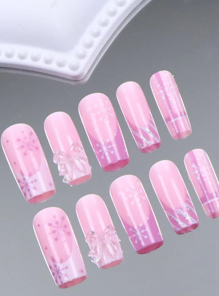 KissICON Red 💋 Christmas Pink Press On Nails 24Pc Medium