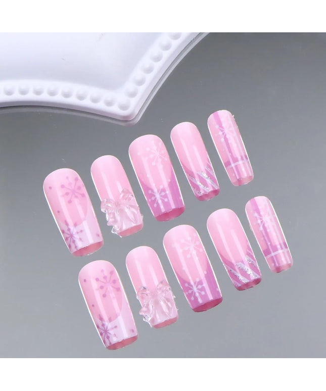 KissICON Red 💋 Christmas Pink Press On Nails 24Pc Medium