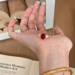 KissICON Red diamond- rose go / QR216 / resizable Natural 2-Carat Ruby Ring 18K Rose Gold Diamond Jewelry Set with Jewelry Box Ladies' Elegant Gemstone Ring