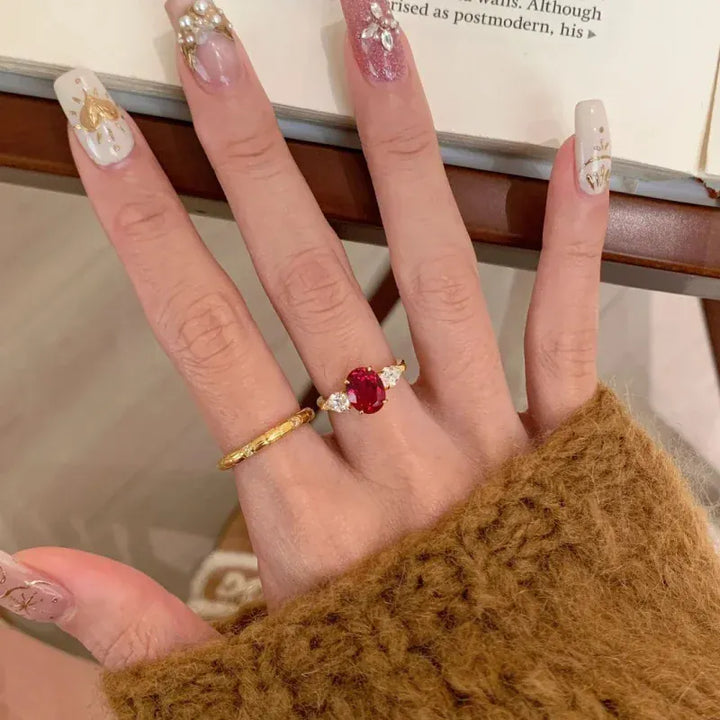 Natural 2-Carat Ruby Ring 18K Rose Gold Diamond Jewelry Set with Jewelry Box Ladies' Elegant Gemstone Ring