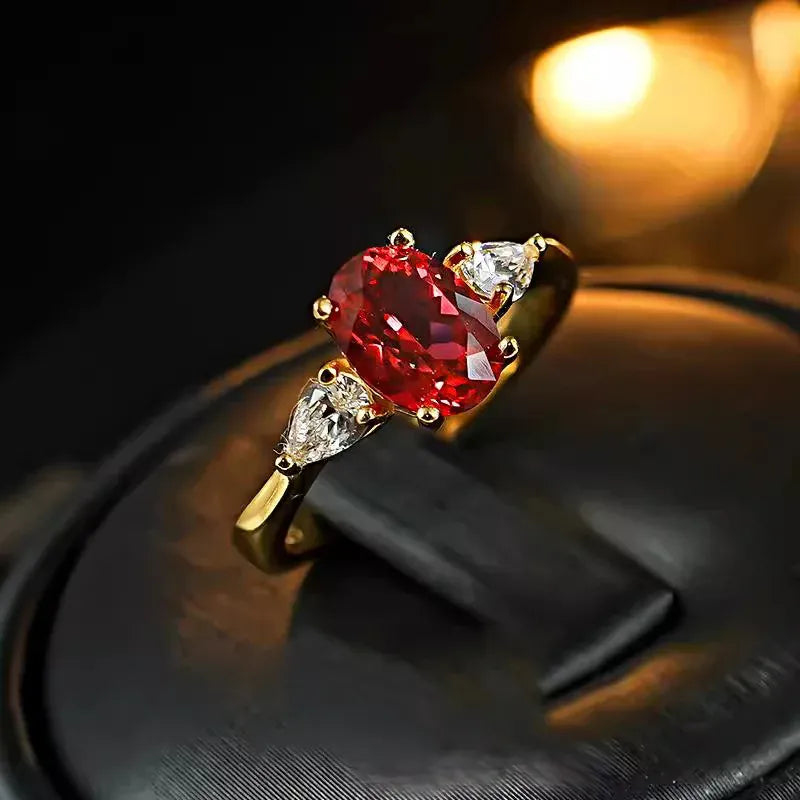 KissICON Red diamond- rose go / QR216 / resizable Natural 2-Carat Ruby Ring 18K Rose Gold Diamond Jewelry Set with Jewelry Box Ladies' Elegant Gemstone Ring