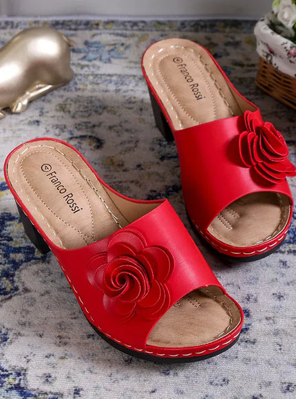 KissICON Red Flower Decor High Heels Sandals for Women