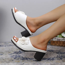 KissICON Red Flower Decor High Heels Sandals for Women