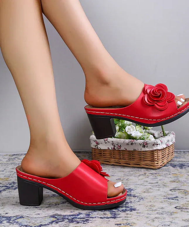 KissICON Red Flower Decor High Heels Sandals for Women