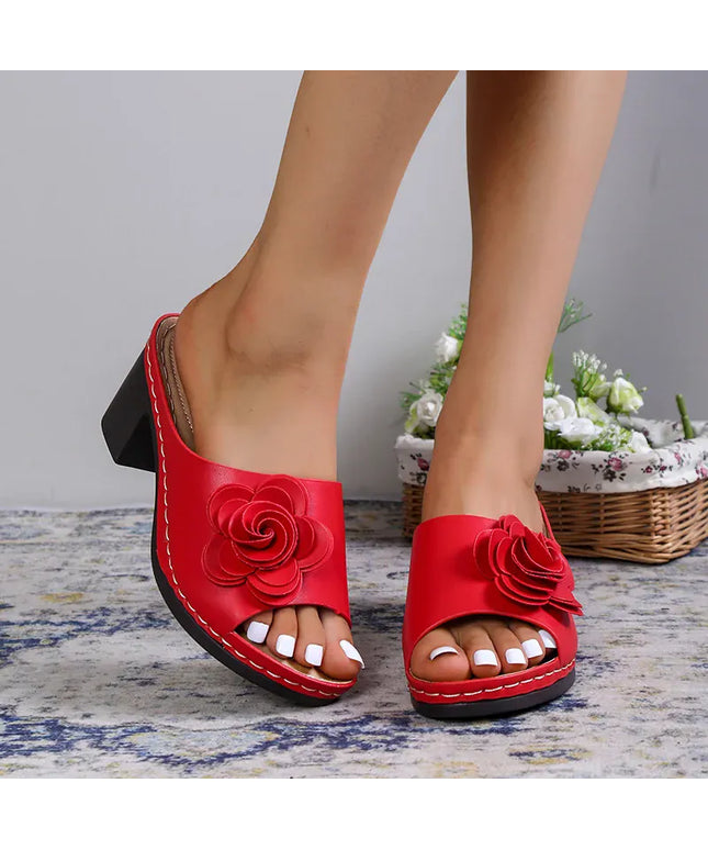 KissICON Red Flower Decor High Heels Sandals for Women