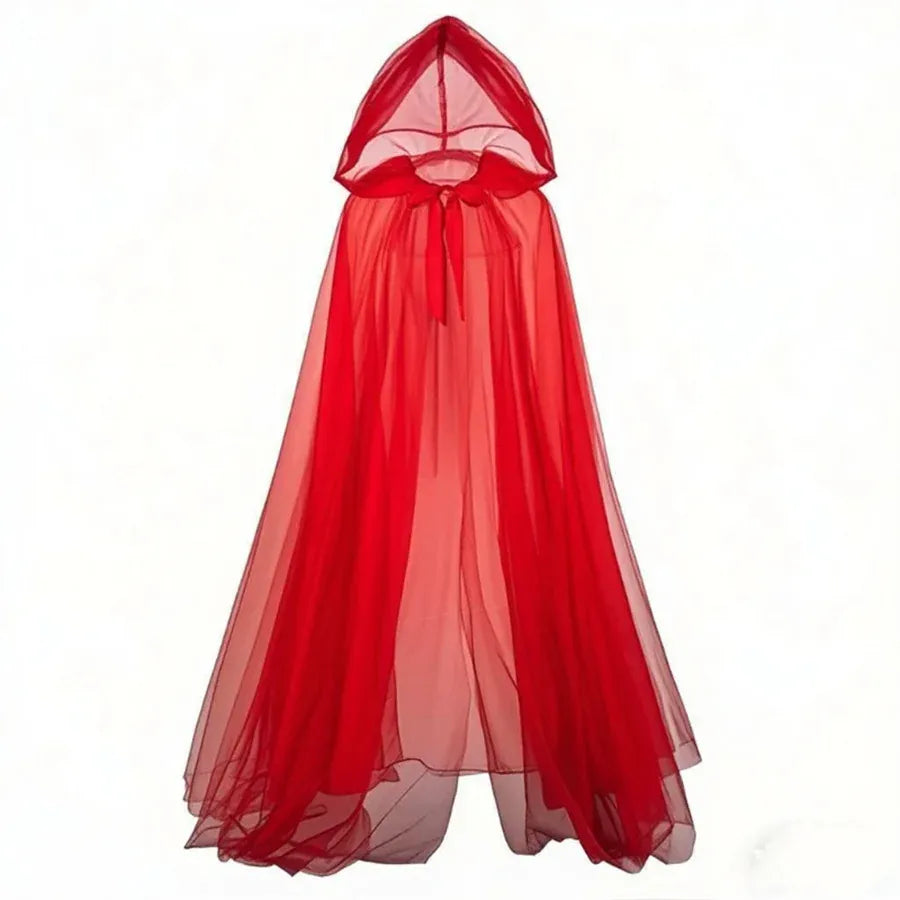 KissICON red Halloween   cosplay - ghost costume with hooded cloak, death god witch net-like long dress, full-length performance outfit