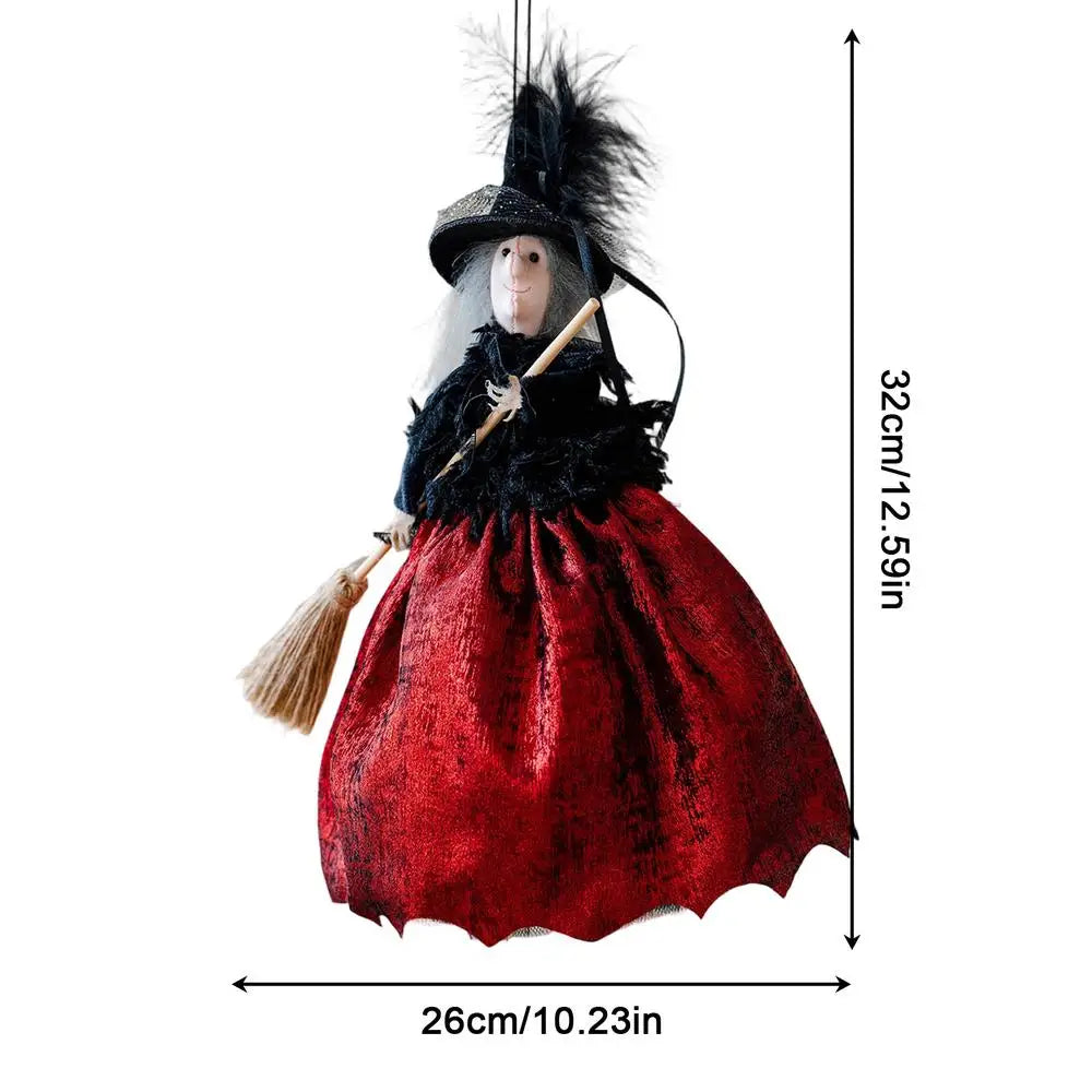 KissICON Red Halloween Witch Doll Decoration Cute Spooky Retro Festival Decoration Witch Doll Halloween Tree Ornaments for Haunted House Bar