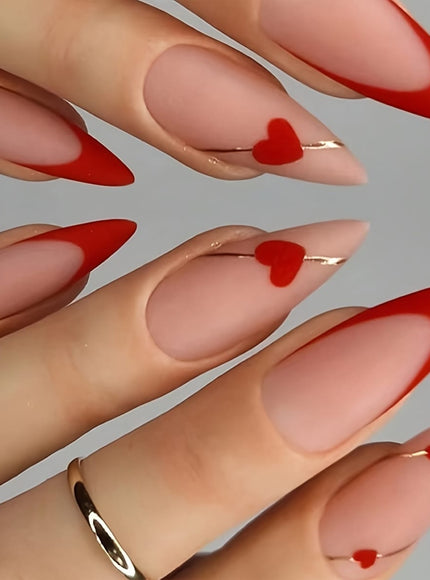 KissICON Red Kiss Icon 24Pcs Almond Shape Red Press On