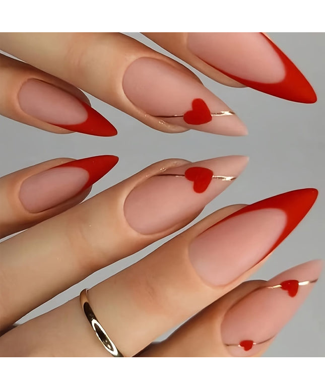 KissICON Red Kiss Icon 24Pcs Almond Shape Red Press On