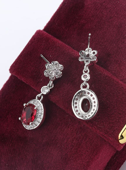KissICON Red KissIcon 925 Stamp Fashion Water Drop Red Corundum Earrings