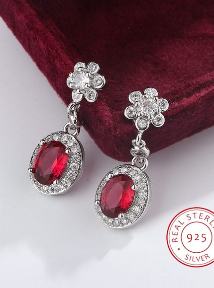 KissICON Red KissIcon 925 Stamp Fashion Water Drop Red Corundum Earrings
