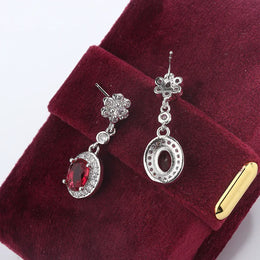 KissICON Red KissIcon 925 Stamp Fashion Water Drop Red Corundum Earrings