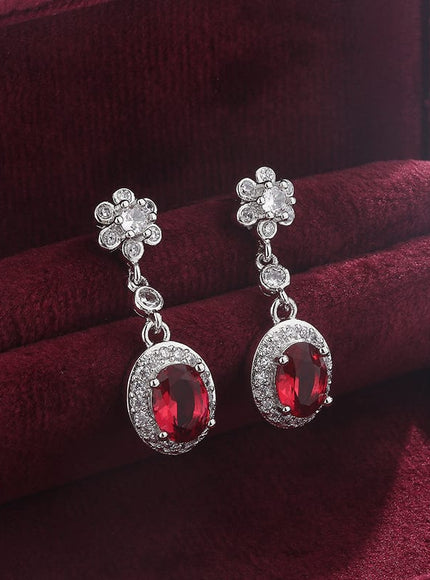 KissICON Red KissIcon 925 Stamp Fashion Water Drop Red Corundum Earrings