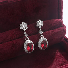 KissICON Red KissIcon 925 Stamp Fashion Water Drop Red Corundum Earrings