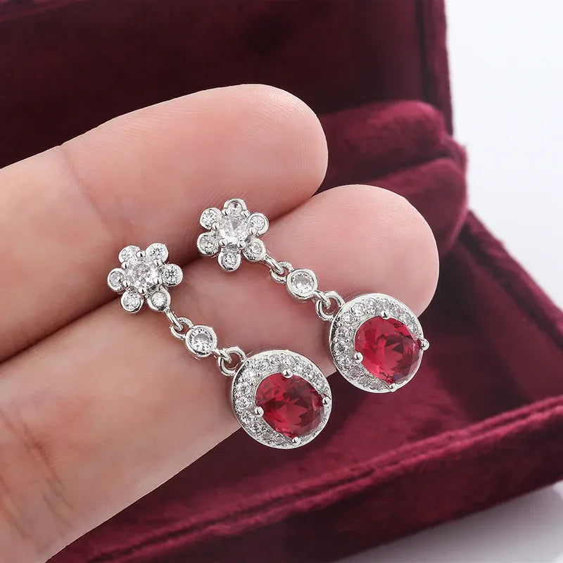 KissICON Red KissIcon 925 Stamp Fashion Water Drop Red Corundum Earrings