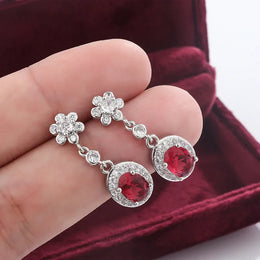 KissICON Red KissIcon 925 Stamp Fashion Water Drop Red Corundum Earrings