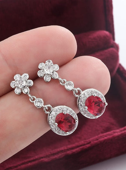 KissICON Red KissIcon 925 Stamp Fashion Water Drop Red Corundum Earrings