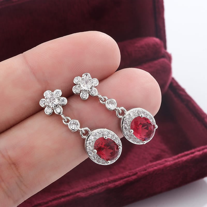 KissICON Red KissIcon 925 Stamp Fashion Water Drop Red Corundum Earrings
