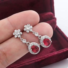 KissICON Red KissIcon 925 Stamp Fashion Water Drop Red Corundum Earrings