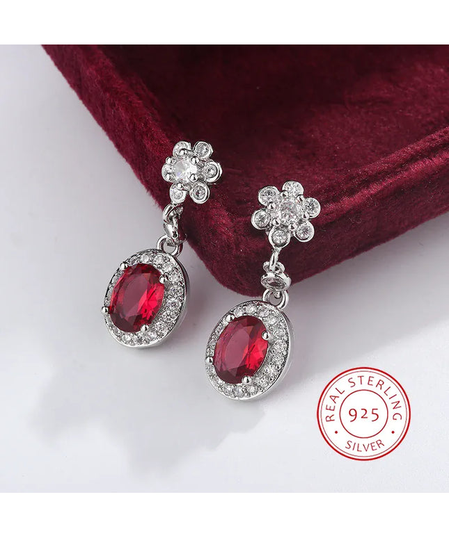KissICON Red KissIcon 925 Stamp Fashion Water Drop Red Corundum Earrings