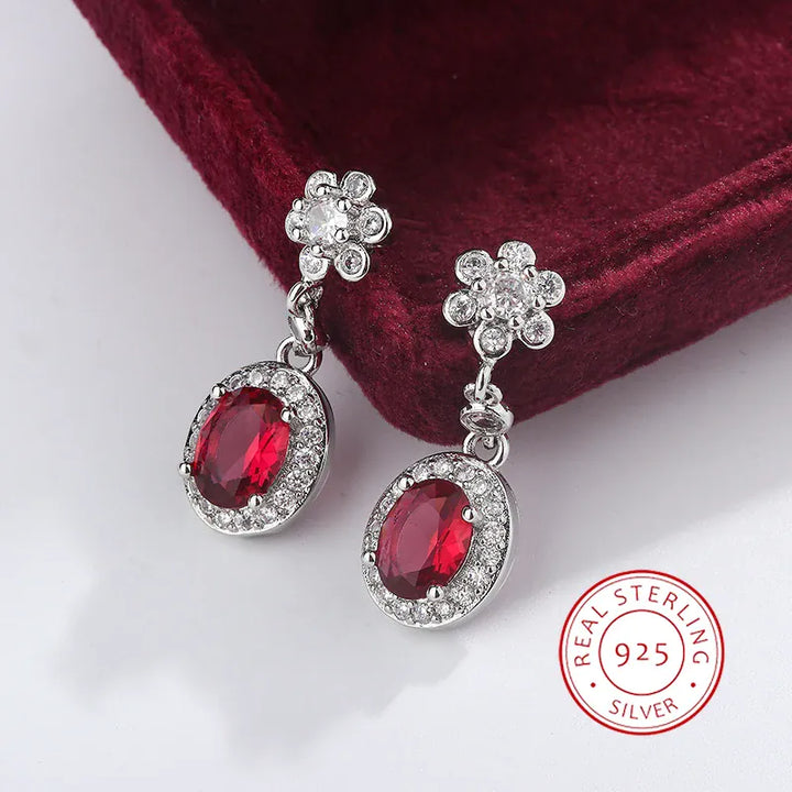 KissIcon 925 Stamp Fashion Water Drop Red Corundum Earrings