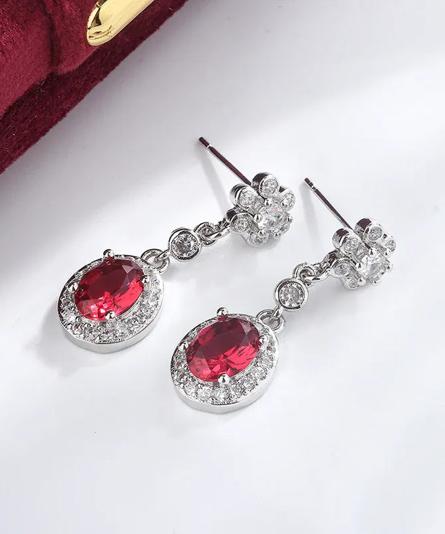 KissICON Red KissIcon 925 Stamp Fashion Water Drop Red Corundum Earrings