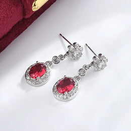 KissICON Red KissIcon 925 Stamp Fashion Water Drop Red Corundum Earrings