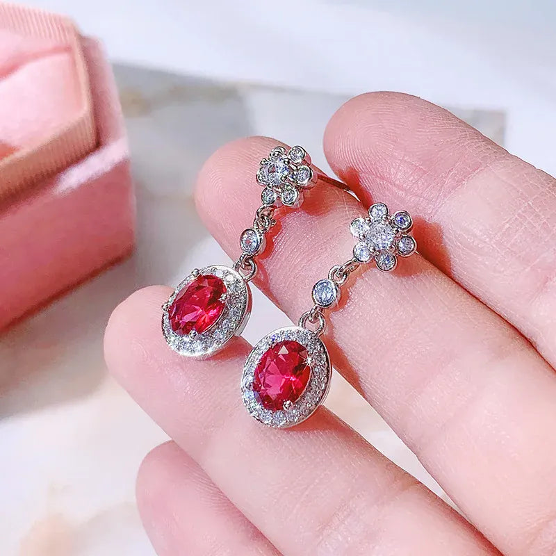 Dropshipman Red KissIcon 925 Water Drop Earrings Red Corundum - Lightweight